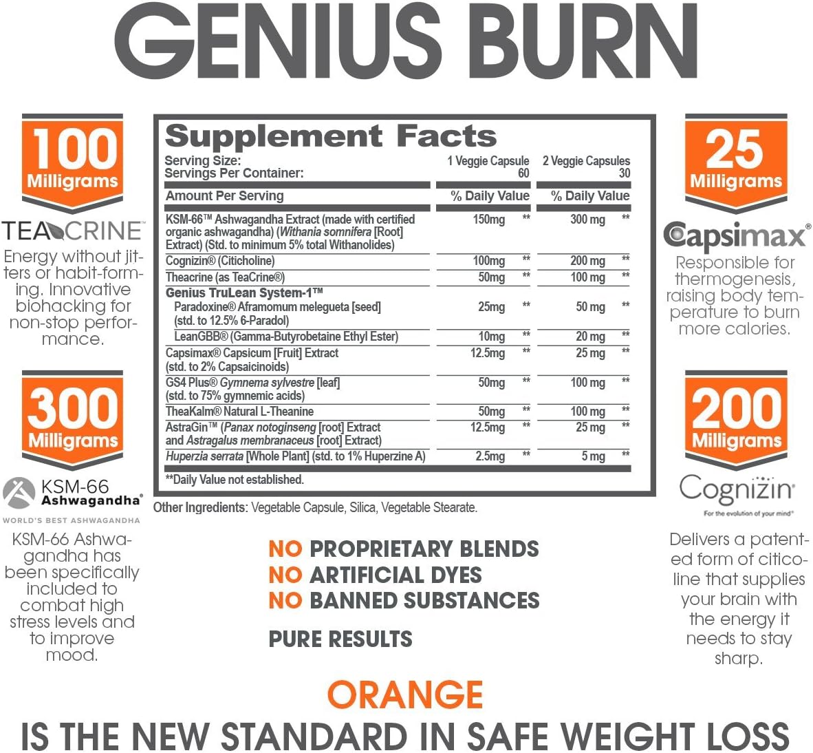 Genius Fat Burner - Thermogenic Weight Loss & Nootropic Focus Supplement - Natural Metabolism & Energy Booster for Men & Women | Thyroid Support and Appetite Suppressant w/ Gymnema Sylvestre, 60 Pills: Health & Personal Care