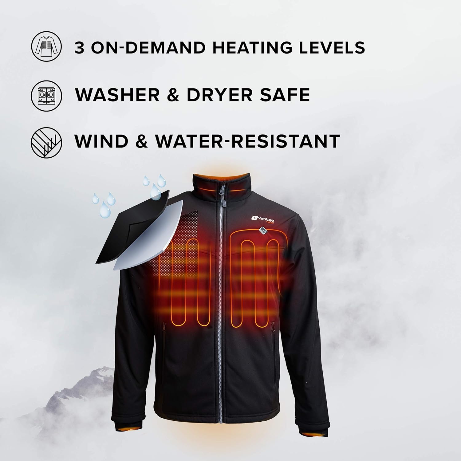 Venture Heat Mens Softshell Heated Jacket with Battery Pack Windproof Electric Coat Outerwear
