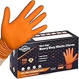 TITANflex Thor Grip Heavy Duty Industrial Orange Nitrile Gloves with Raised Diamond Texture, 8-mil, Latex Free, Powder Free