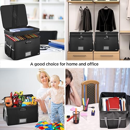 Fireproof Document Box with Lock, 2 Layer File Box Organizer with