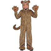 Luxury Leopard Kids Costume | Cheetah Cat Hooded Jumpsuit Outfit with Attached Shoe Covers, Paw Mitts, and Tail