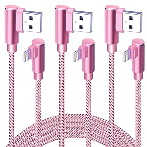 MFI Certified iPhone Charger Cable 10 FT iPhone Lightning Cable 3 Pack Braided iPhone Charging Cord 10 Feet Angled for iPhone 12/12 Pro/Max/11/11 Pro/Max/XR/XS/Max/X/8/7/6/iPad(Pink)