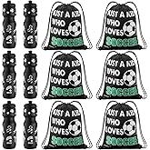 Reallnaive 12 Pcs Soccer Party Favors 24 oz Soccer Gift Water Bottle with Drawstring Bag Set Goodie Bags for Sports Team Gifts Birthday Decoration