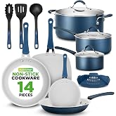 NutriChef 14-Piece Navy Blue Nonstick Cookware Set - Durable Pots and Pans Set with Lids &amp; Utensils, Compatible with All Cooktops