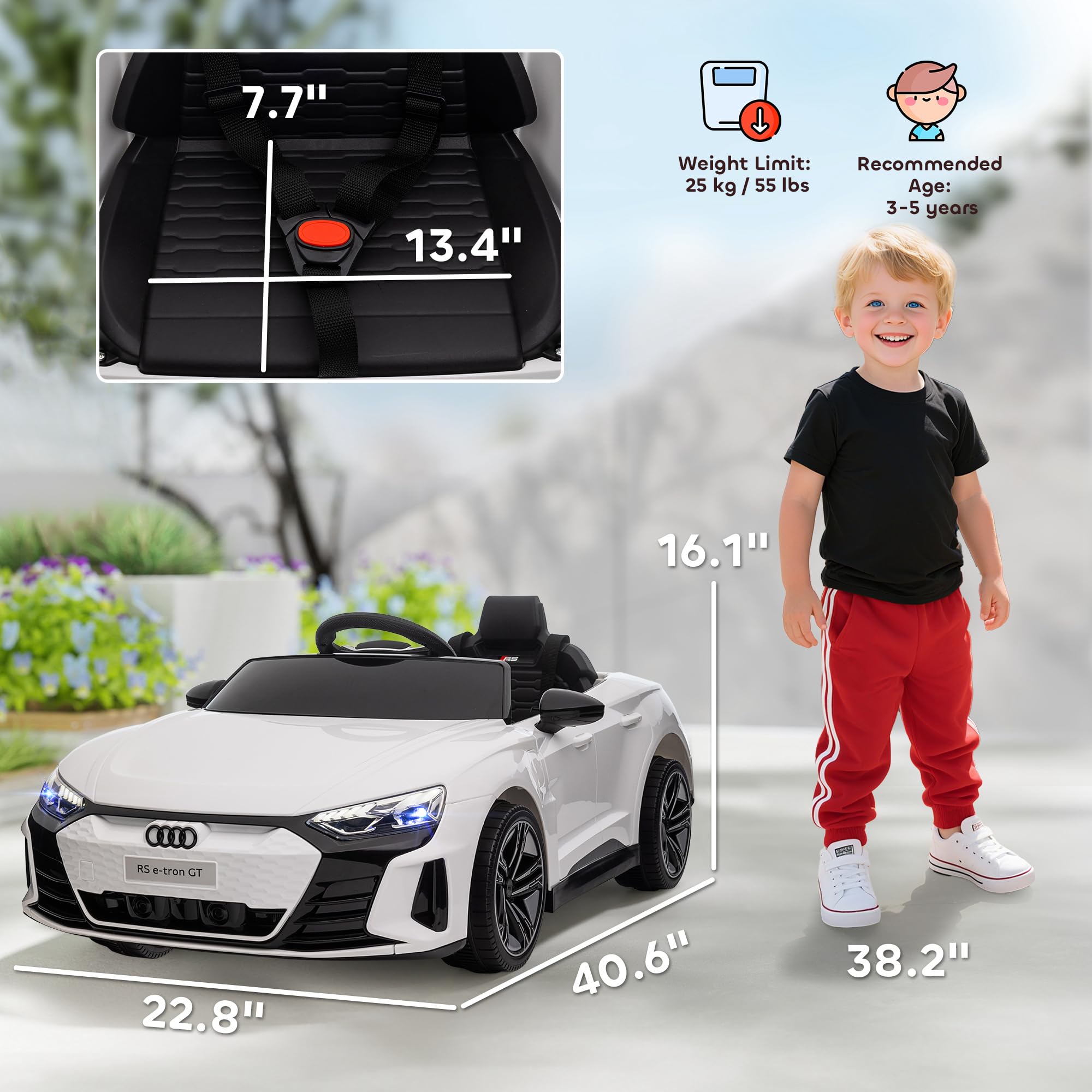 Aosom Licensed Audi RS e-tron GT 12V Ride On Car Truck for Kids, Electric Car Ride On Vehicle w/Parent Remote Control, Music, Lights, for Toddlers, White