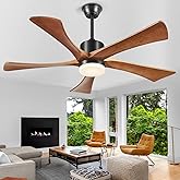 Forrovenco 60 Inch Ceiling Fans with Lights and Remote, USA Original Patent 60" Modern Ceiling Fan, ETL Listed, 3 Downrods, 5 Blades, 6 Speeds Reversible Quiet DC Motor Indoor Outdoor Fans,Walnut Wood