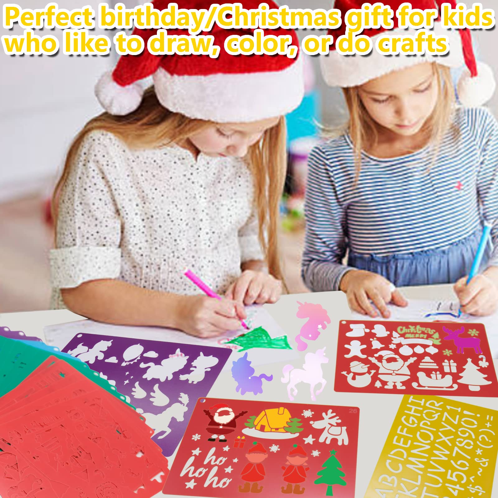 Stencils for Kids,35 PCS Drawing Stencils Templates Kids Reusable Plastic Stencils with Variety of Themes/Shapes,Girls Boys Christmas Birthday Gift