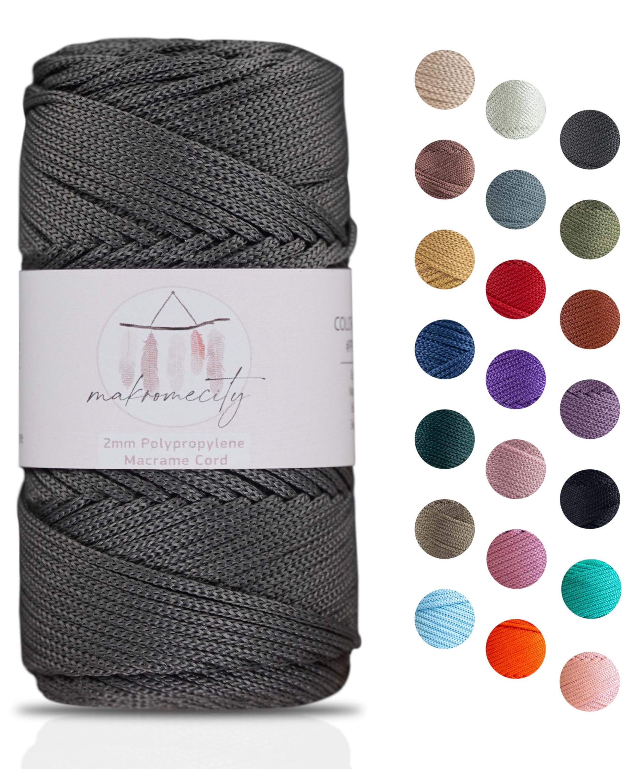 Photo 1 of Makromecity, Polyester Macrame Cord 2mm x 125 Yards (375 feet) 2mm Polypropylene Anthracite Macrame Cord Crochet Macrame Bag Cord Crafts for Wall Hangings, Bags, Underplate, Rug