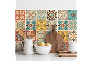 meihea Vintage Moroccan Bohemian Tile Stickers 30 PC Pack - Self-Adhesive PVC Waterproof Wall Decals Kitchen Bathroom Backspl