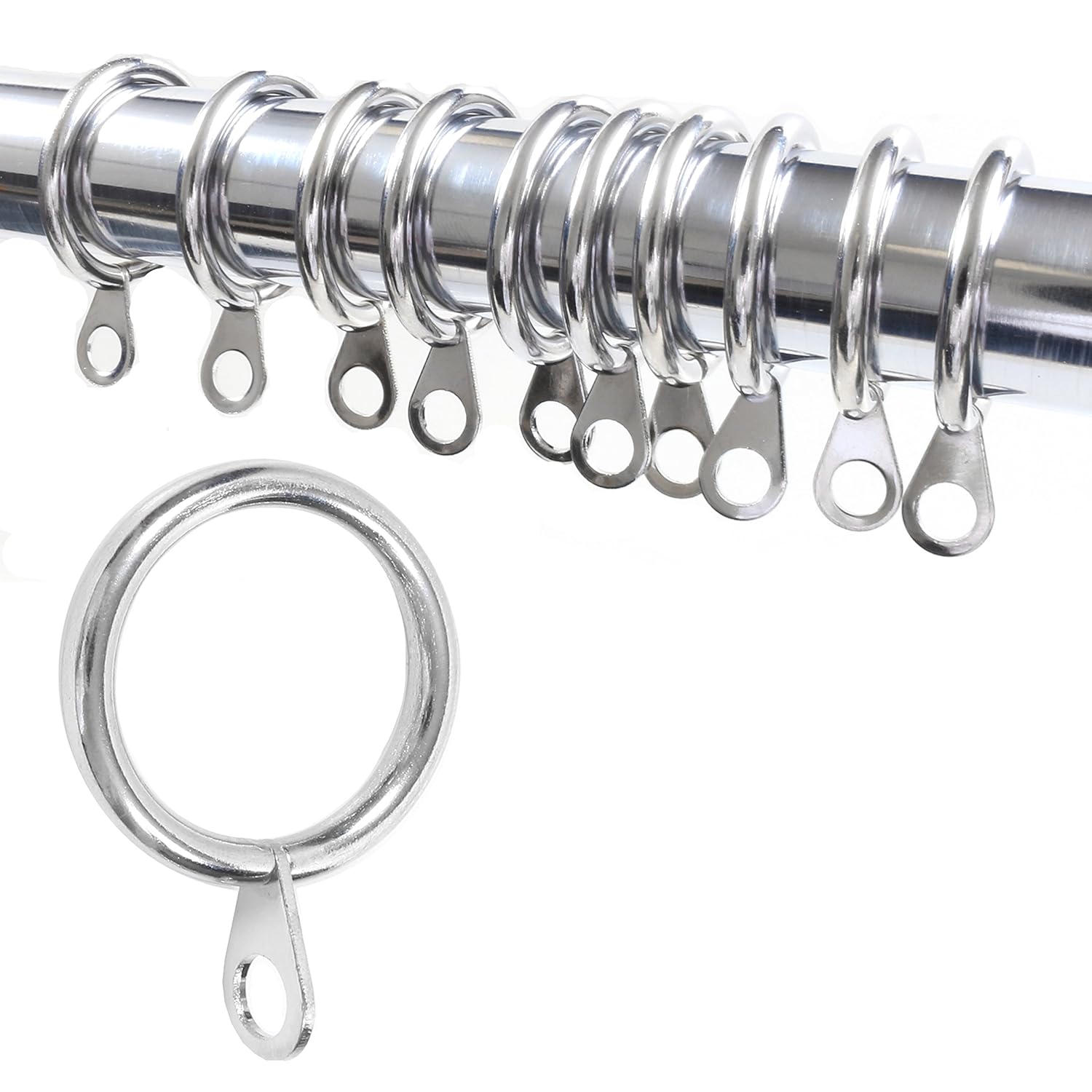 Fits 16/19mm Poles Silent Rod/Pole Glider 10x Chrome Curtain Pole Rings