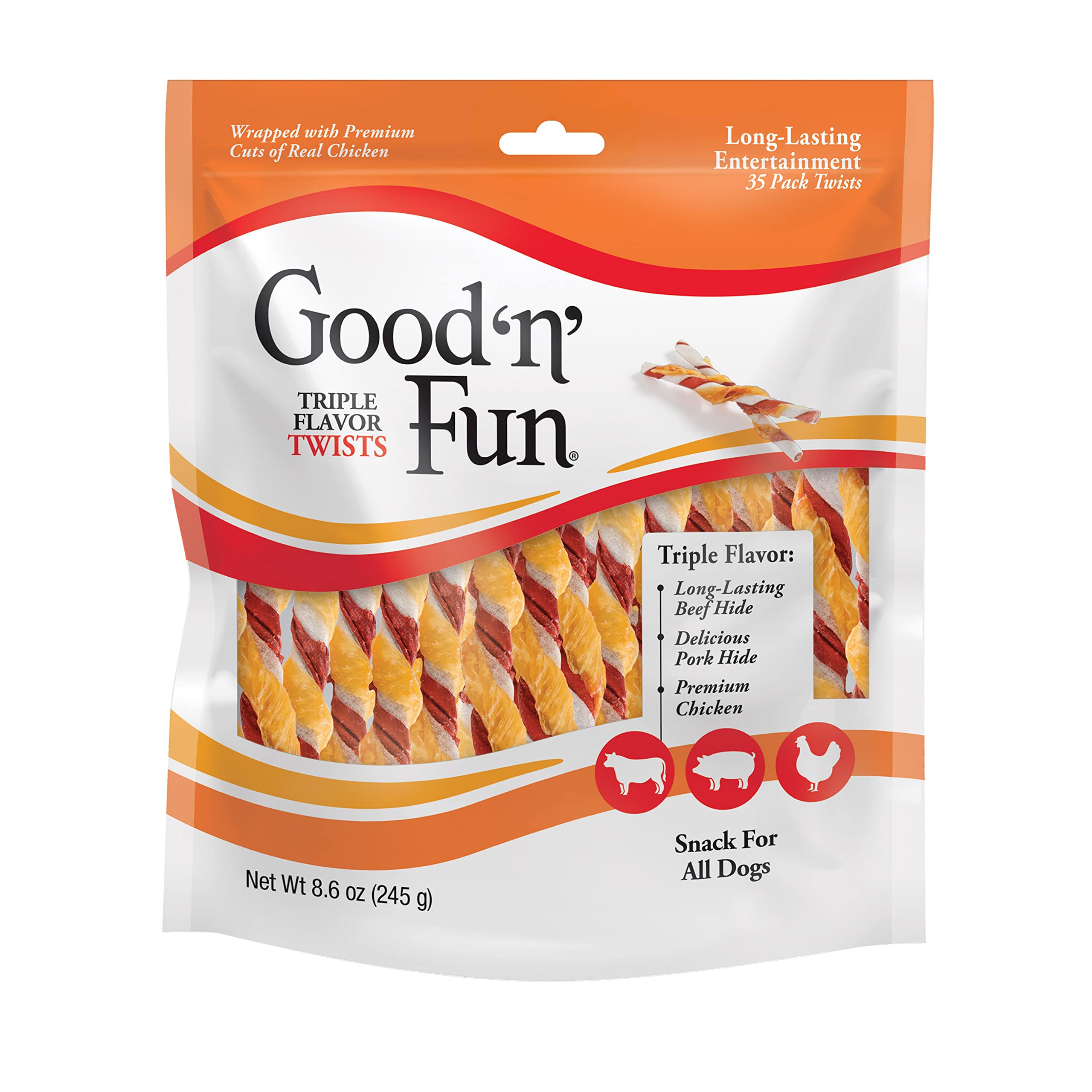 Photo 1 of exp date 04/2027--ood'n'Fun Triple Flavored Rawhide Twists For Dogs, 35 Count
