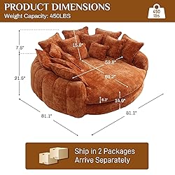 81” Oversized Upholstered Sofa Bed, Round Chaise