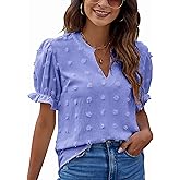 Blooming Jelly Women's Puff Sleeve Casual Tops Fashion White Polka Dot Blouses Dressy Ladies Summer Tops