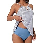 SUUKSESS Women Ruffle High Neck Tankini Swimsuit Flowy Tummy Control Bathing Suit