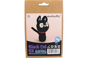 Woolbuddy Needle Felting Kit for Beginners & Adults – DIY Black Cat Animal Craft Kit – Complete Starter Kit with Wool, Needles & Step-by-Step Instructions