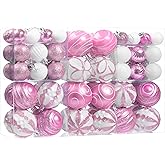 100Pcs Christmas Balls Ornaments Set, Shatterproof Christmas Decorations with Hand-held Gift Package for Xmas Tree/Holiday/Wedding/Holiday/Party Decor (Pink & White)