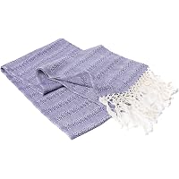 Châle Rebozo Mexicain - Lavande Et Beige - Coton Tissé Avec Franges - Écharpe Enveloppe