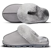 EZSURF Womens Fuzzy Plush Slippers Outdoor Indoor Faux Fur House Shoes Anti-slip Rubber Sole