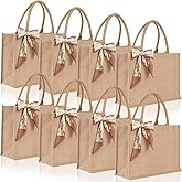 QUINTELLO Large Jute Tote Bag Set. Durable, waterproof and reusable. The ribbon pairs with any outfit, for any occasion.