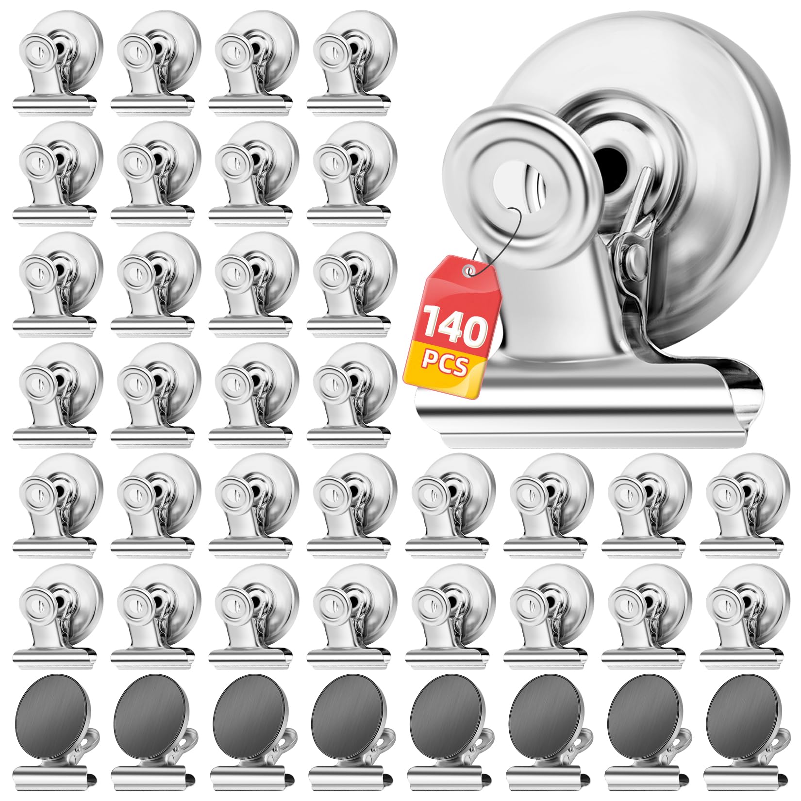 VNDUEEY 140 Pack Fridge Magnets Refrigerator Magnets, Strong Magnetic Clips Heavy Duty, Magnet Clips for Whiteboard, Magnets for Fridge Locker Office Accessories (Silver) Image