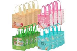 YANGTE Easter Gift Bags Bulk 16 Pack Reusable Party Bags with Handles, Colorful Egg Hunt Baskets for Kids, Bunny Treat Bag, Durable Easter Favor Basket for Candy & Gifts