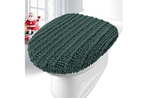 Arotive Soft Chenille Bathroom Toilet Lid Cover 17.5x15, Machine Washable Seat Covers, Stays in Place Non-Slip Backing, Fits Most Round, Elongated and Oblong Lids, Accessories Decor, Dark Green