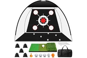 EXOEMTS Golf Net 10x7FT with Tri-Turf Mat, Ball, Target & Bag, All-in-One Golf Practice Hitting Net for Backyard Driving, Chipping & Swing, Indoor Outdoor Training Aid, Gift for Men Dad Him Golfer