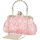 UBORSE Floral Clutch Purse Women Flower Purses for Women Handbags Chain Strap Shoulder Bag for Party Bride Wedding Prom