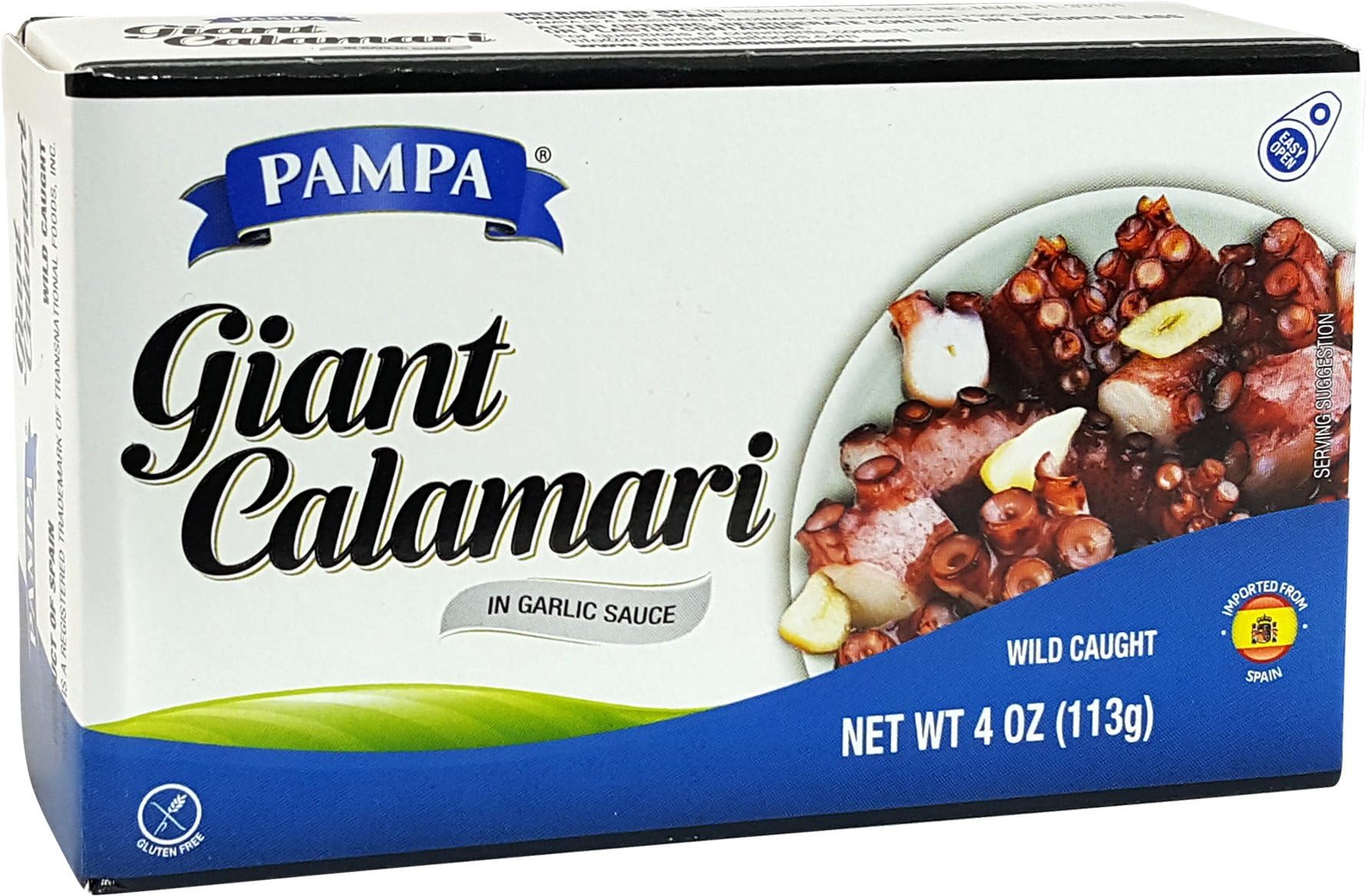 Giant Calamari In Garlic Sauce, Wild Caught (Pack of 6), 4 oz Tin - Pampa