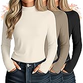 Velvelhall 3 Pack Women's Thermal Mock Turtleneck Tops Long Sleeve Shirts Fleece Lined Undershirt with Thumb Hole Fall Winter