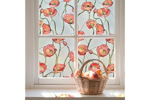 ADD.HERES 3D Stained Glass Window Film, Decorative Window Privacy Film for Bathroom,Front Door,Home, Sun Blocking Heat Control,Static Cling, Corn Poppy 17.3inch x 47.2inch