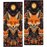 coedoaes Cute Fox Hand Towels 2PCS Decor Handtowel,Floral Kitchen Dish Towel Set,Soft Absorbent,Polyester,14.5" X 28",Daily Decoration,for Bathroom Bath Spa (Moon Foxes)
