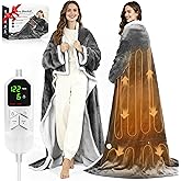 Heated Wearable Blanket with Sleeves & Foot Pocket – Electric Sherpa Blanket 50 * 70", 8 Heat Levels & 6 Timer Settings (1–12 Hours), Cozy Flannel Heated Throw Blanket for Home, Sofa & Bed Use,Grey