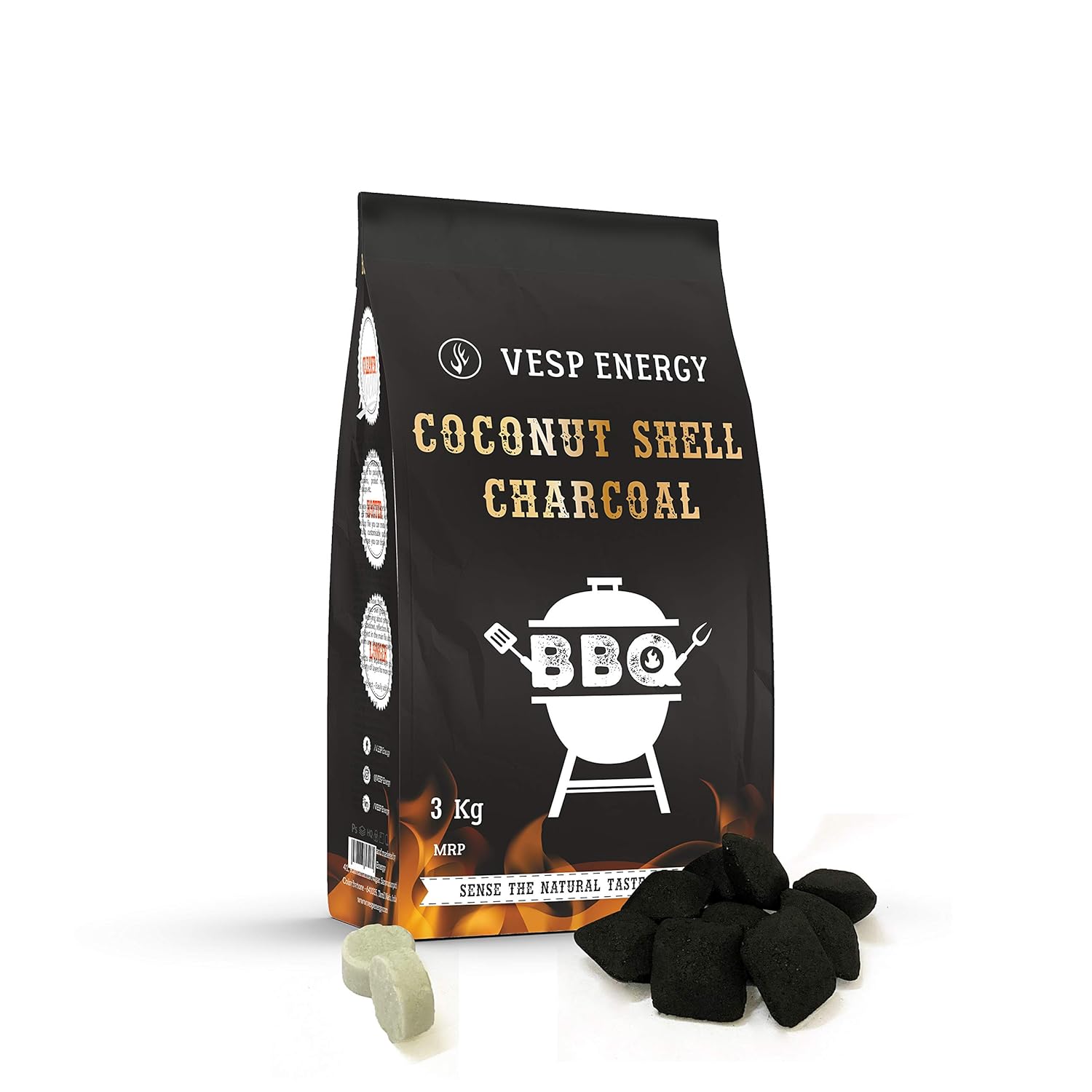 VESP ENERGY Coconut Shell Charcoal Briquettes for BBQ (3 kg) !! Free