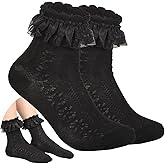BVIELOY Women Ruffle Socks for mid-calf, Lace Ruffle Frilly Comfortable Cotton Socks Princess,White Black