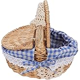 TYTOGE Wicker Picnic Basket with Removable Liner, Dual Opening Lid, Large Capacity Empty Picnic Hamper Basket for Family Gatherings (Blue Plaid)