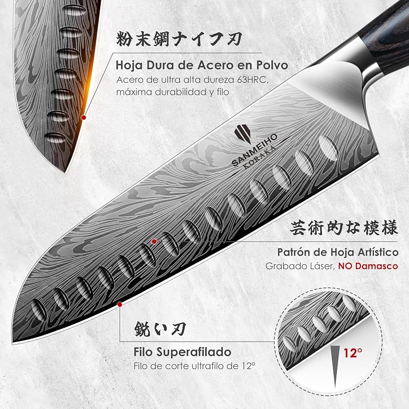 Cuchillo Santoku de Acero en Polvo 18cm, Cuchillo Cocina Japones — foto 4 de 8