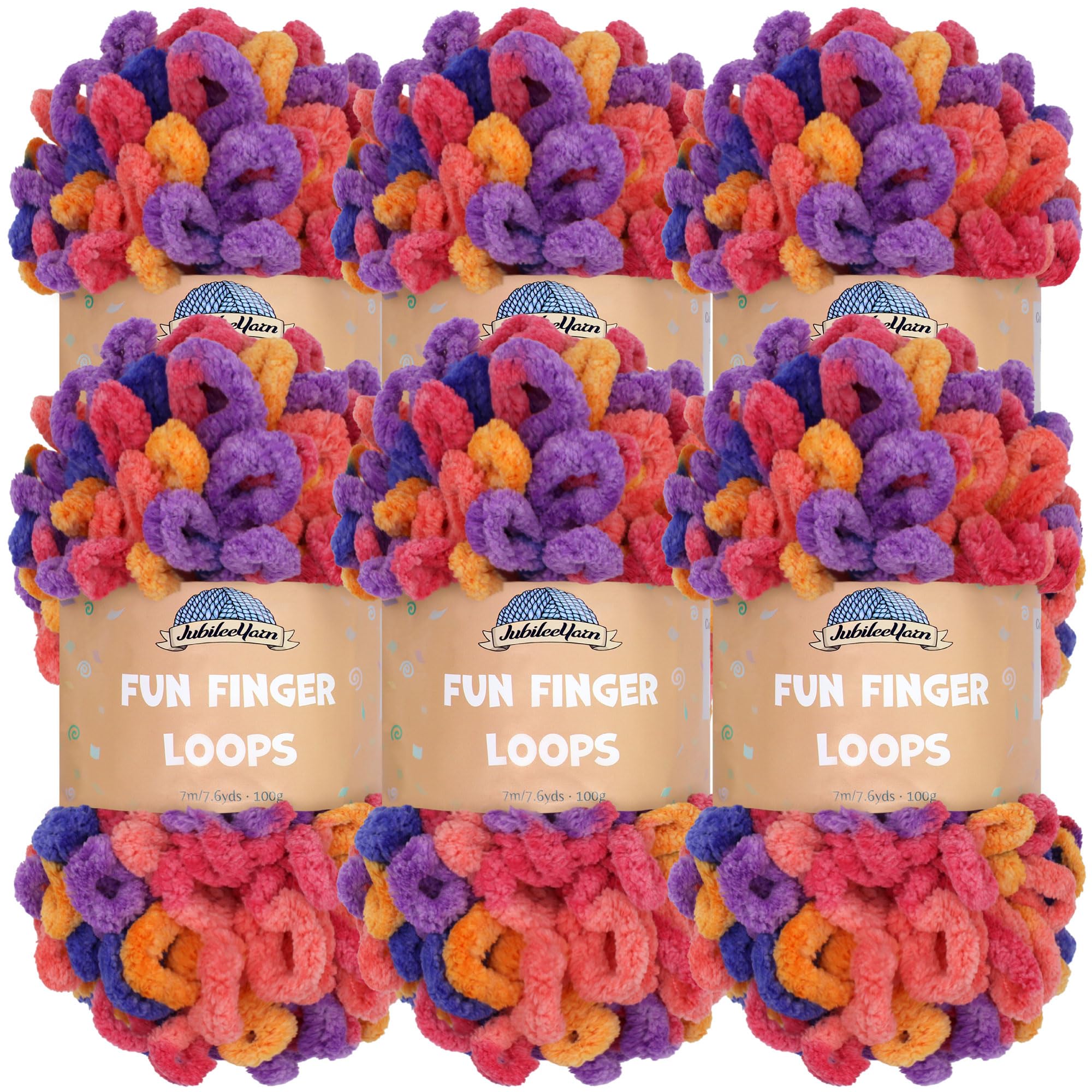 JubileeYarn Fun Finger Loops Yarn - Polyester Jumbo Weight Loop Yarn - 100g/Skein - Euphorie - 6 Skeins