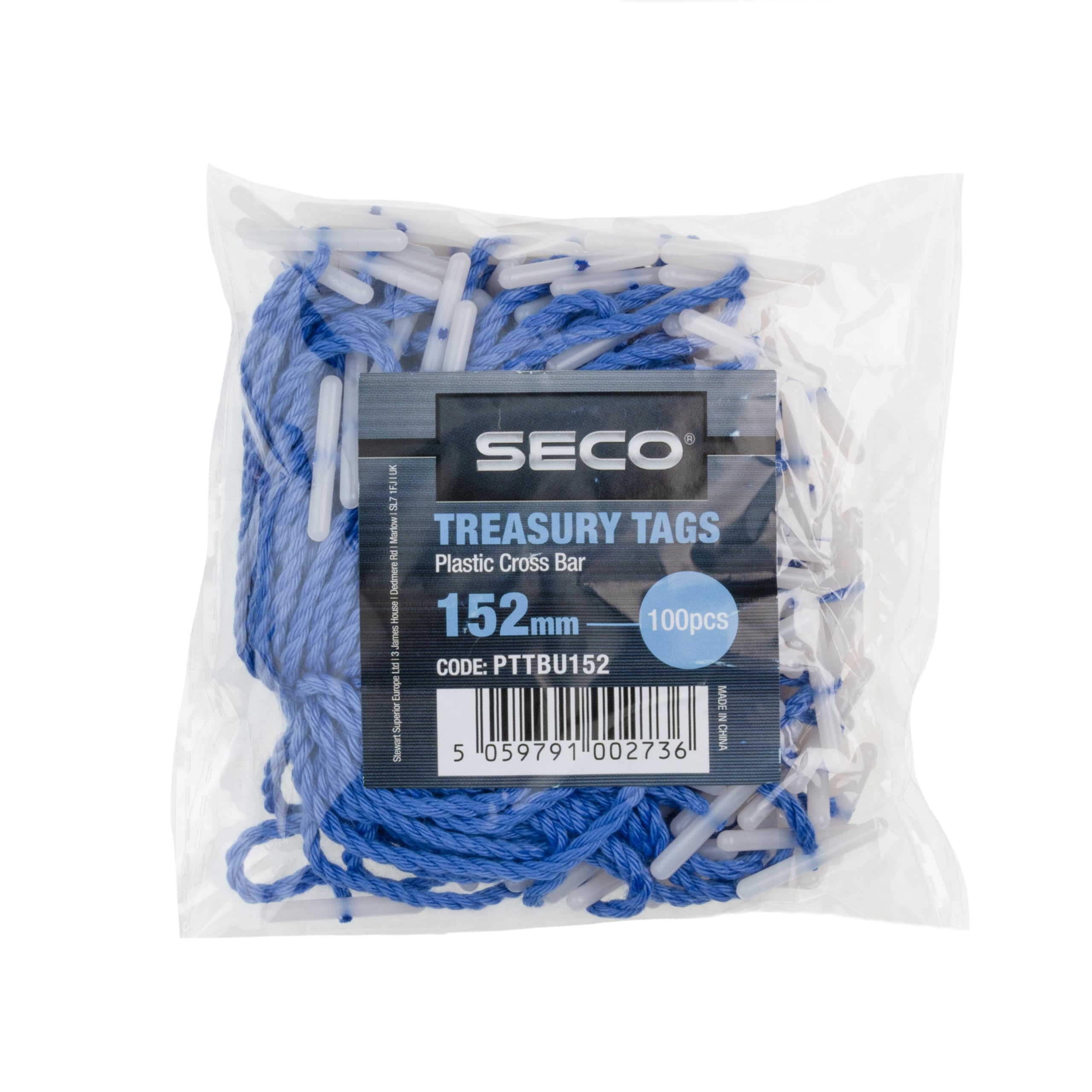 Seco Plastic Cross Bar Treasury Tags, 152mm Pack of 100 - Blue — image 1