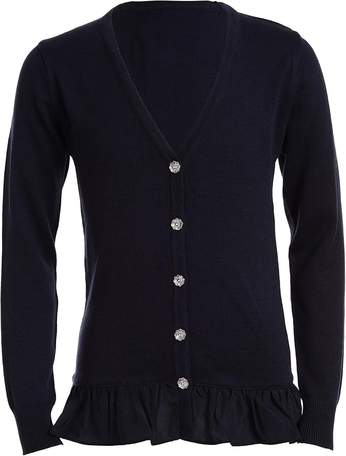 Chaps Girls' School Uniform Cardigan Sweater, Navy Peplum, 1214