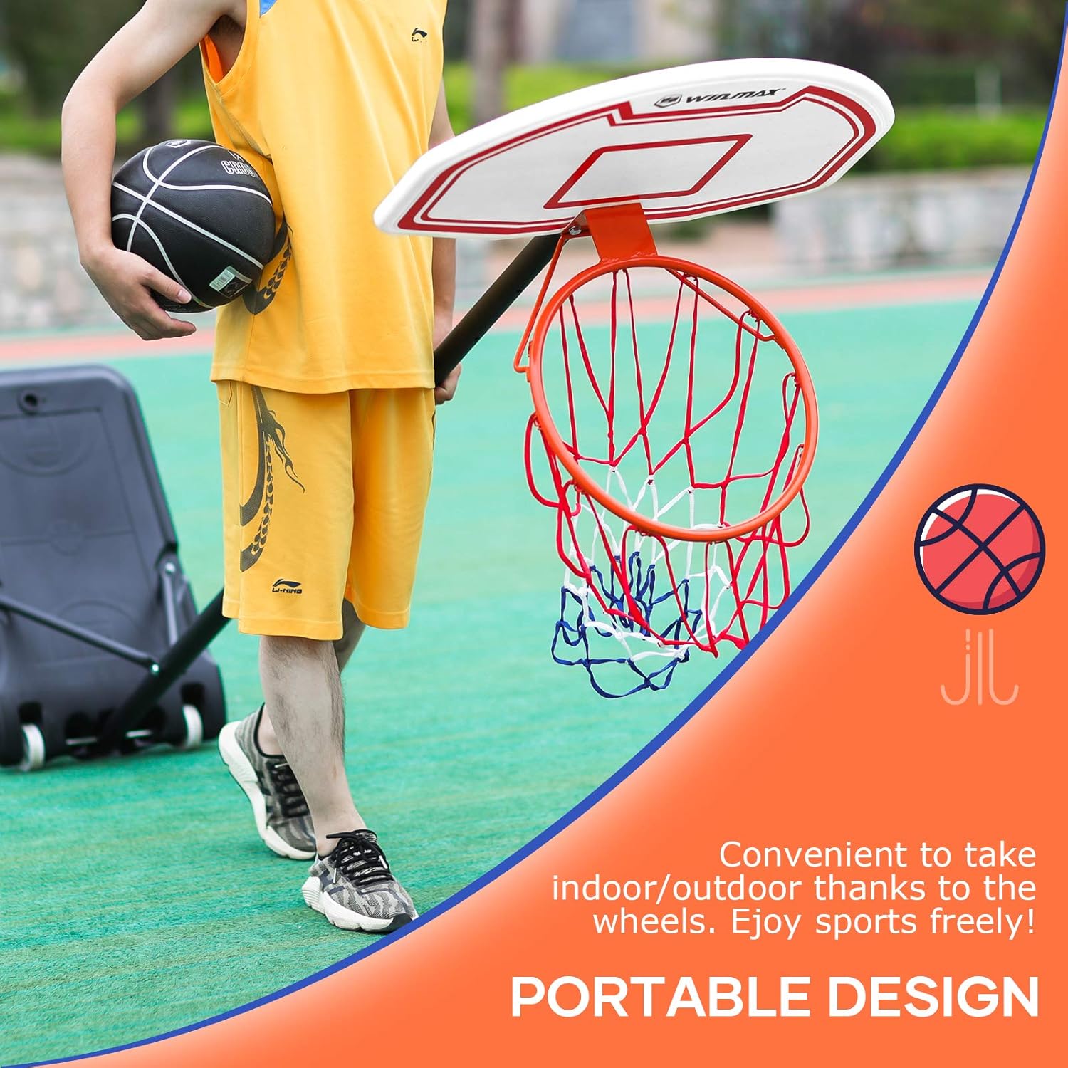 WIN.MAX Portable Basketball Hoop Goal System Kids 5-6.8ft Adjustable18in Rim Indoor Outdoor Youth Teens : Sports & Outdoors