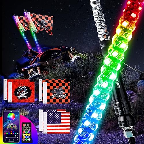 OHMU 2Pcs 4FT Led Whip Lights with Bluetooth and Remote,Upgraded Higher... OHMU 2Pcs 4FT Led Whip Lights with Bluetooth and Remote,Upgraded Higher...
