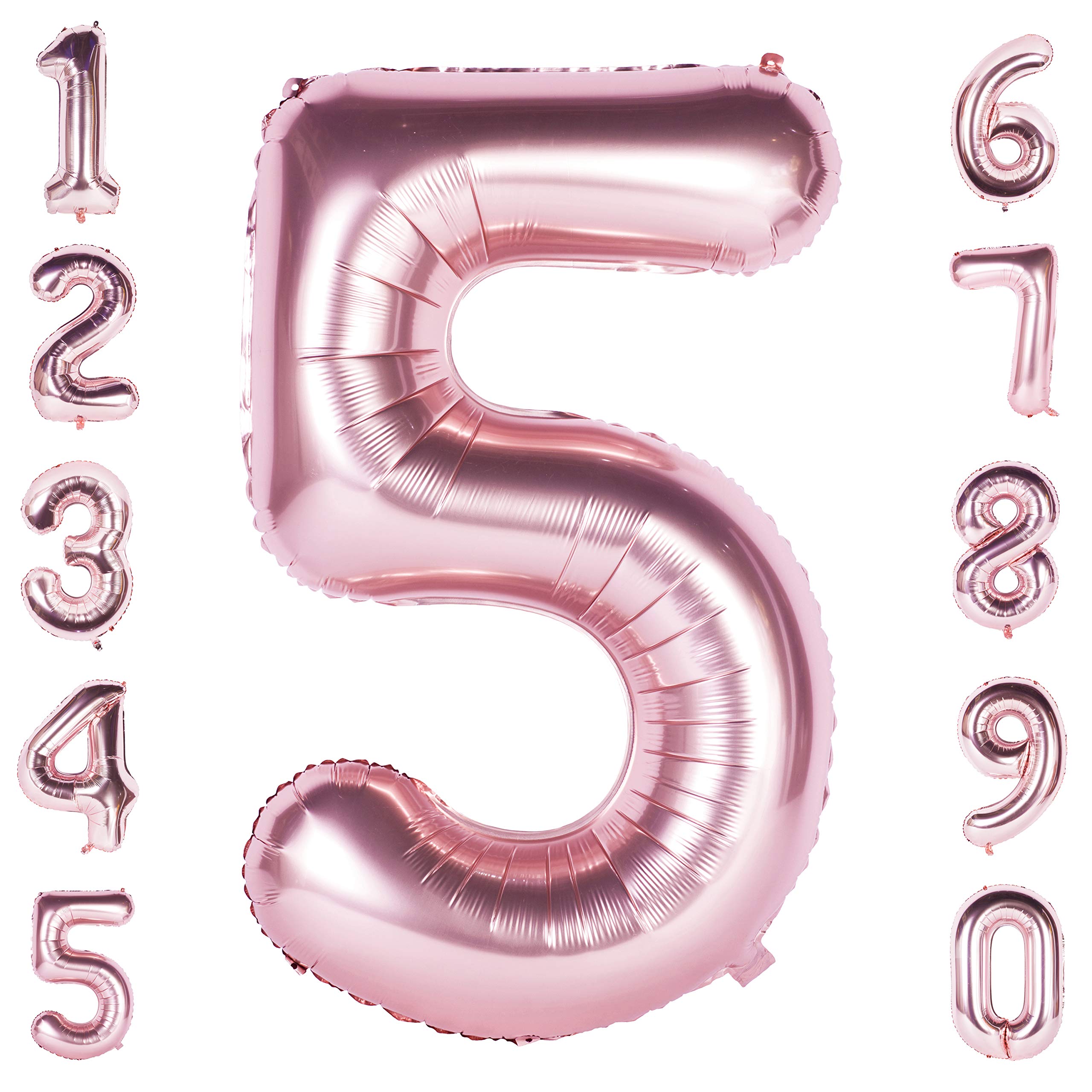 Rose Gold 5 Balloon 40 Inch Giant Helium Foil Number 0 to 9 Rose Gold Balloon Birthday Wedding Party Digital Decorations Number 5