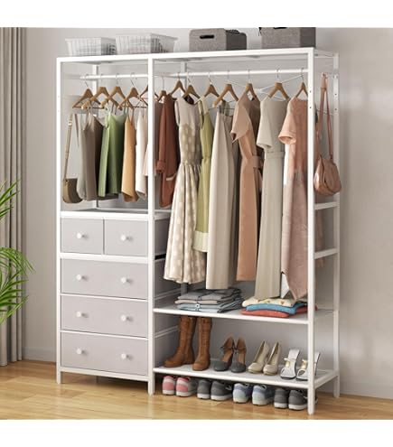 CAPHAUS 979 Lb Capacity Garment Rack - 48"W Rustic Oak Open Wardrobe With Shelves & Hanging Rod