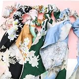 N\W 5 Pieces Satin Hair Scrunchies with Bow Floral Multicolor Hair Accessories view 5