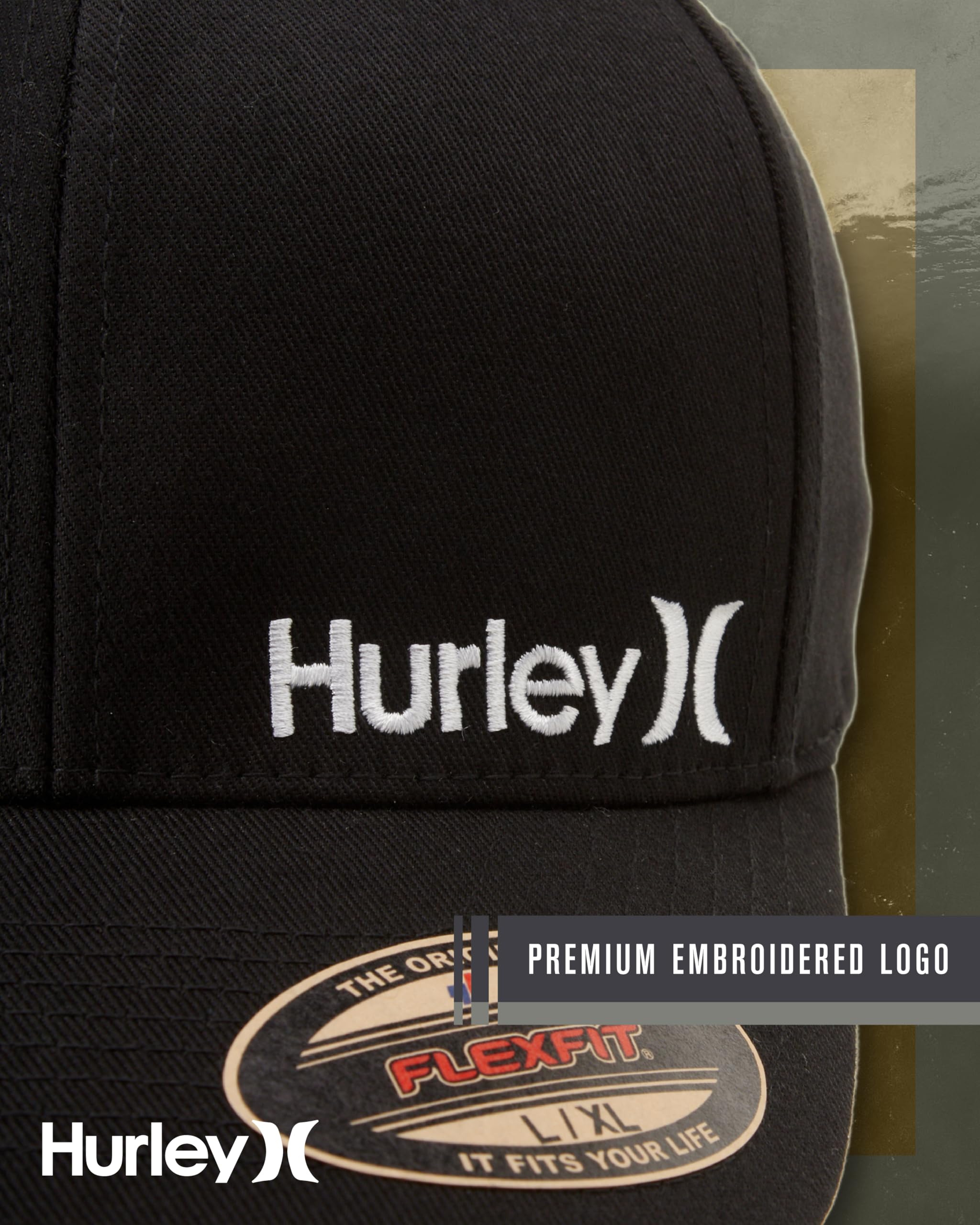 Hurley Men's Baseball Cap - Flexfit Curve Bill Fitted Trucker Hat for Men (S-XL)