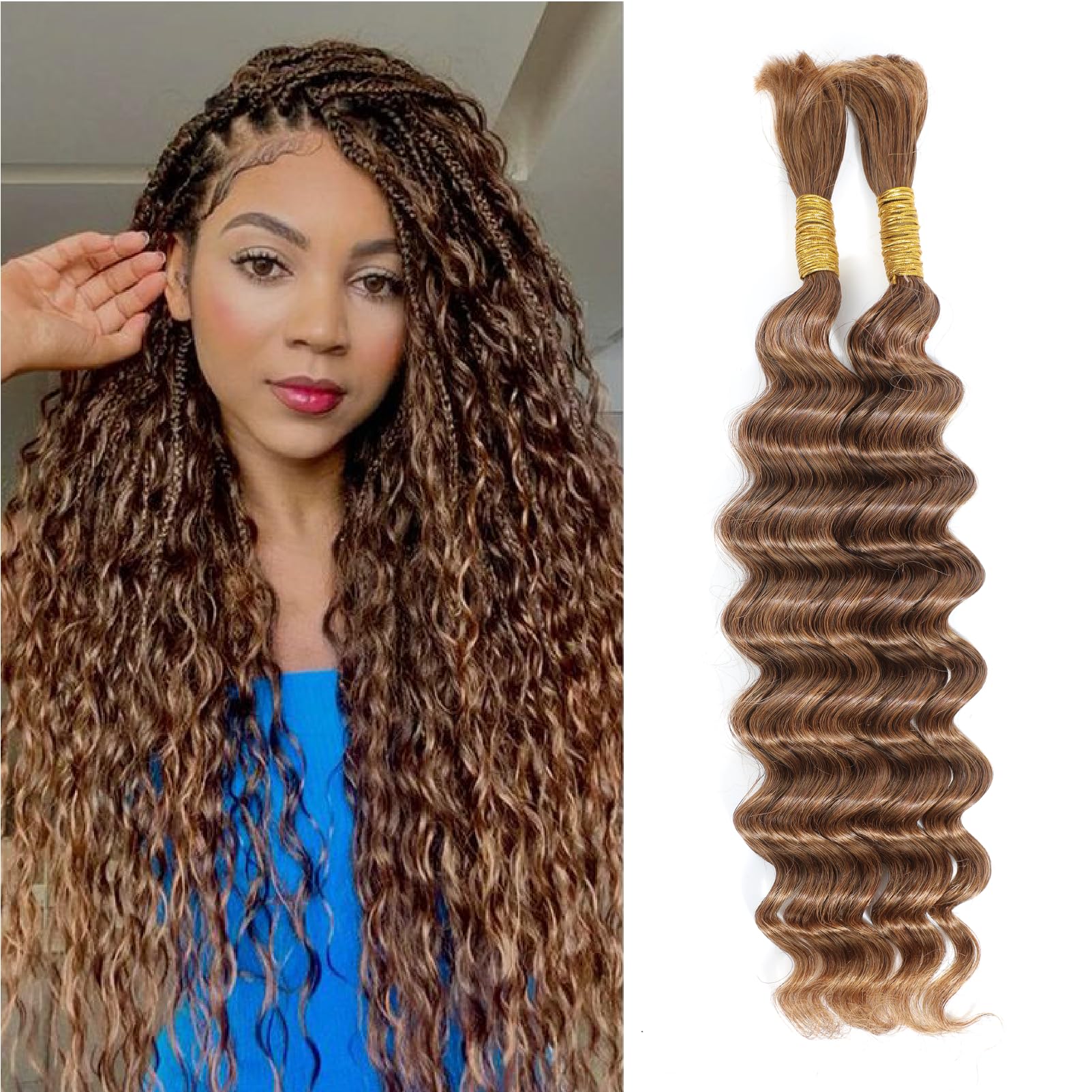 Human Hair for Braiding Deep Wave for Boho Braids No Weft Human Hair Bundles for Braiding Brazilian Virgin 20 Inch(100g, 30#) — image 1