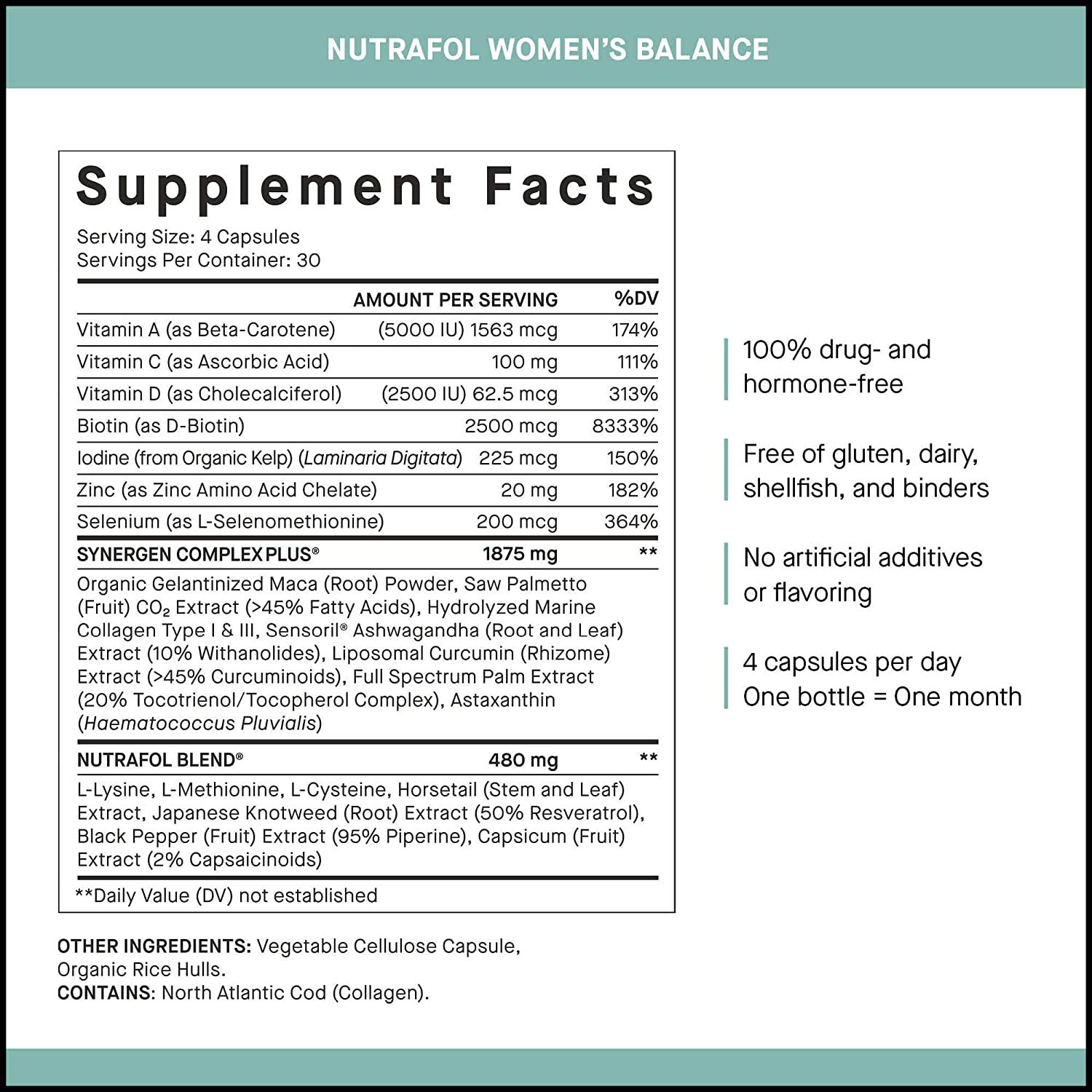 Nutrafol Women’s Balance Hair Growth For Thicker, Stronger Hair Peri- and Postmenopause (4 Capsules Per Day - 1 Month Supply) : Beauty