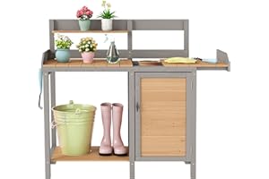 MEDERLA Outdoor Wooden Potting Bench Table with Sink, Garden Table Work Bench with Storage, Workstation for Outside Patio Lawn