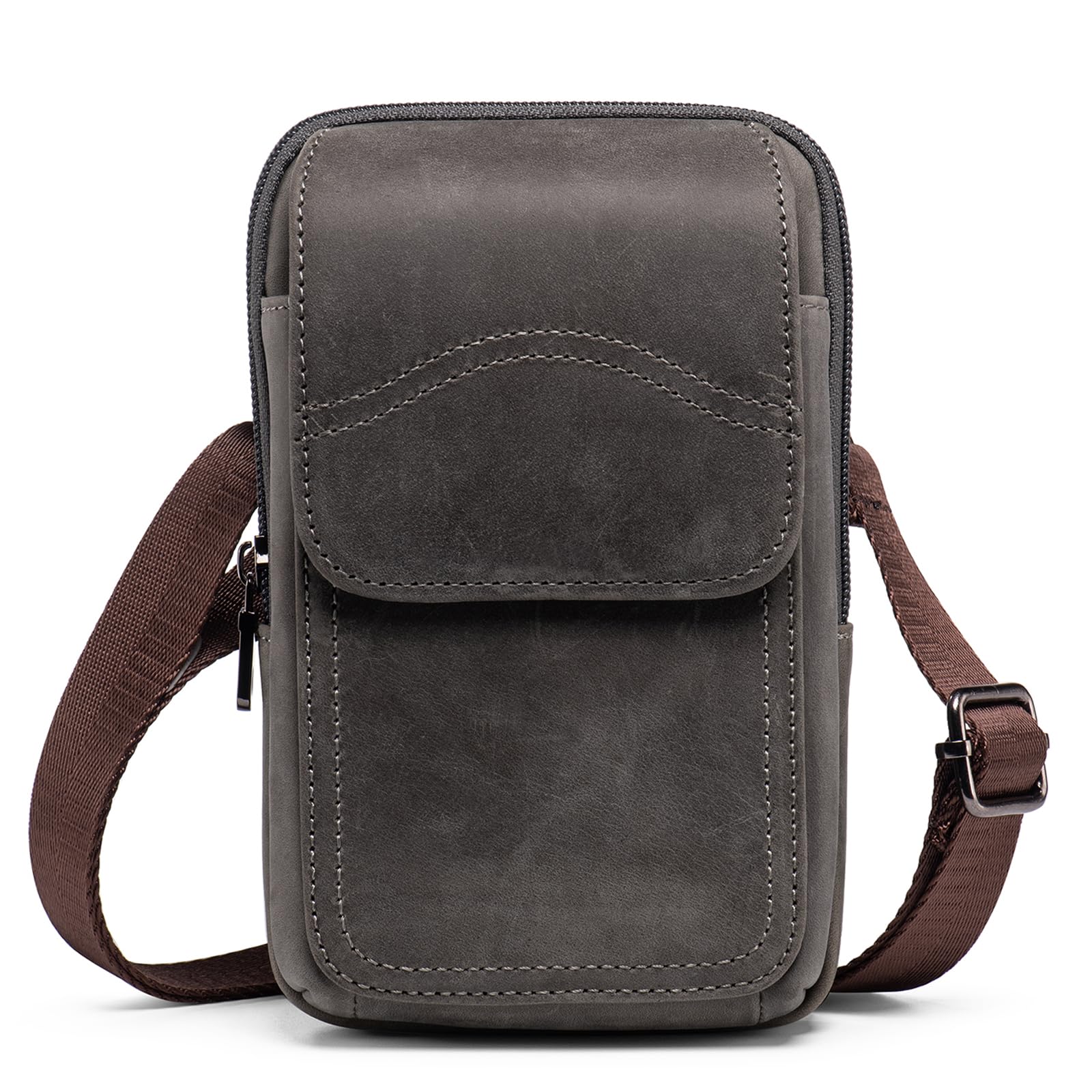 hengwin Genuine Leather Men Cross Body Bag, Shoulder Pouch Sling Bag Mens For Travel Hiking, Multifunctional Wallet Organiser with Belt Clip and adjustable Strap